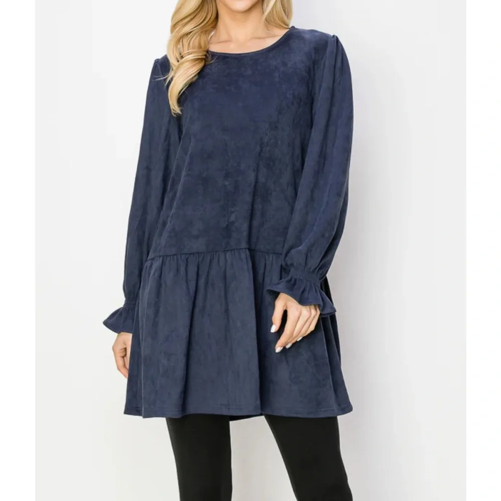 NWT Joh Apparel Size Small Faux Suede Navy Alize Tunic Dress - Picture 2 of 13